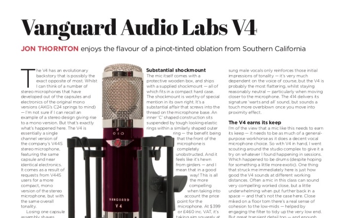 Resolution Magazine Reviews the Vanguard V4 FET Condenser